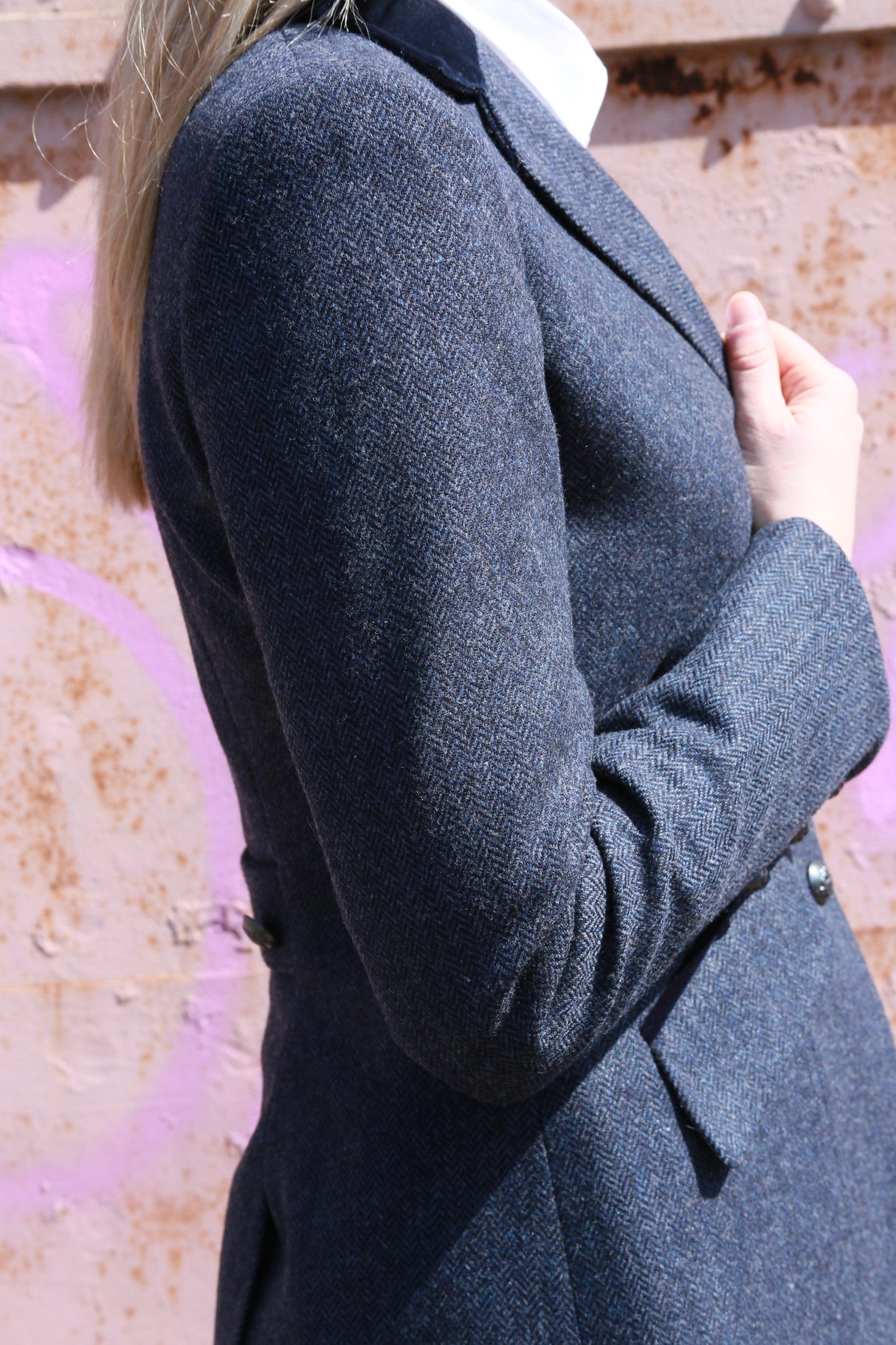 Portobello - Tweed Jacket in Dark Blue Herringbone with Navy Velvet
