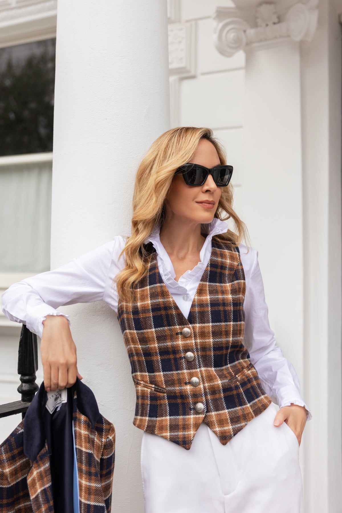 Melbury Camel & Navy Check Waistcoat