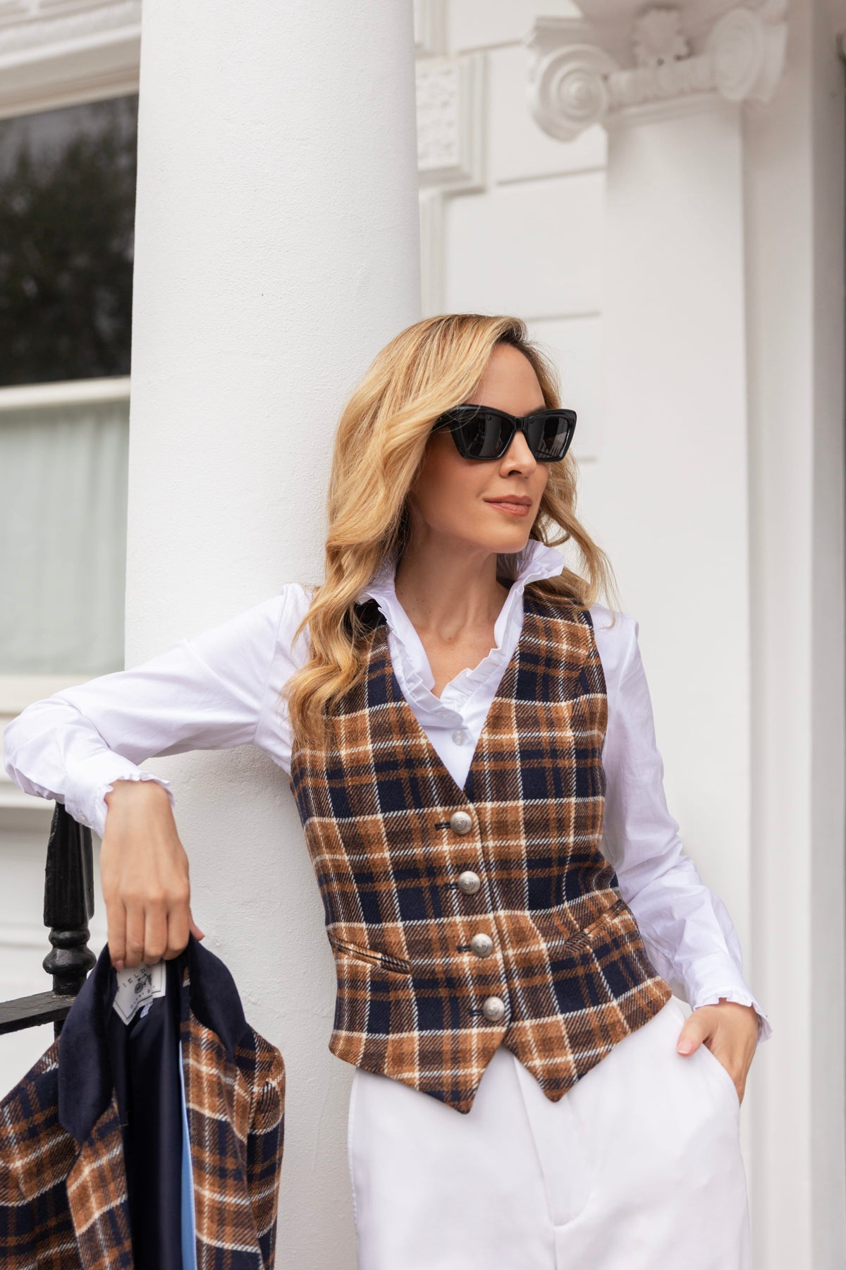 Melbury Camel & Navy Check Waistcoat