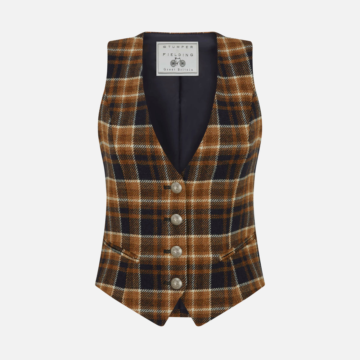 Melbury Camel & Navy Check Waistcoat