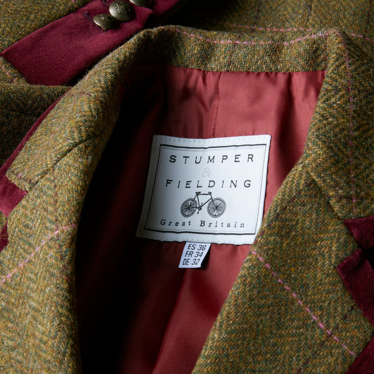 Aubrey Herringbone Tweed Jacket - Vintage Olive and Red Wine