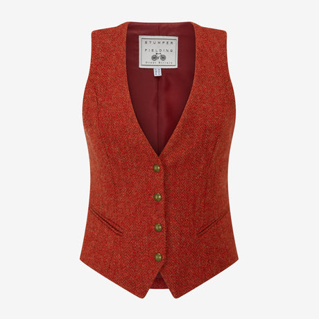 Aubrey Herringbone Tweed Waistcoat in Scarlet