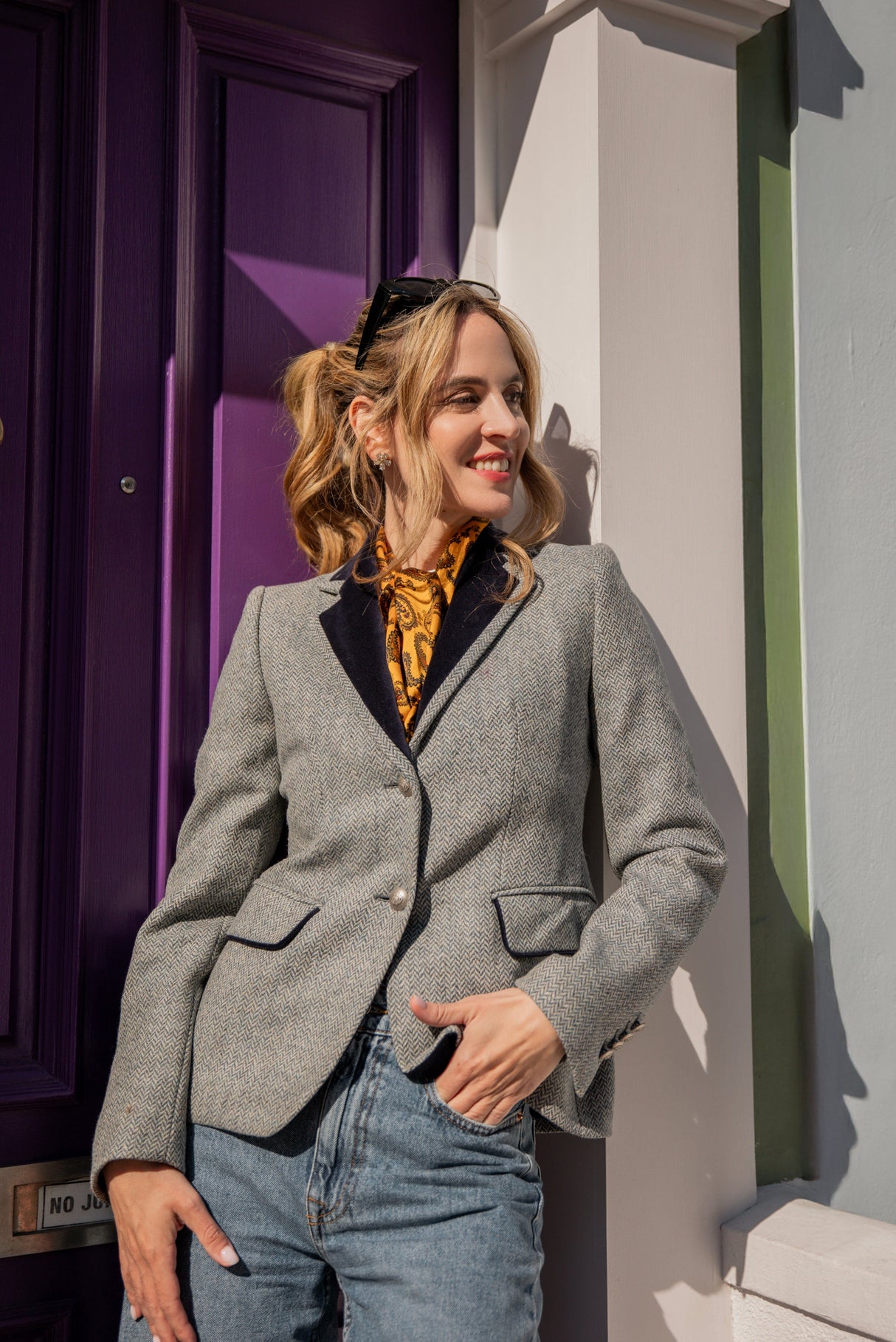 Elgin Herringbone Tweed Jacket - Pale Teal and Navy