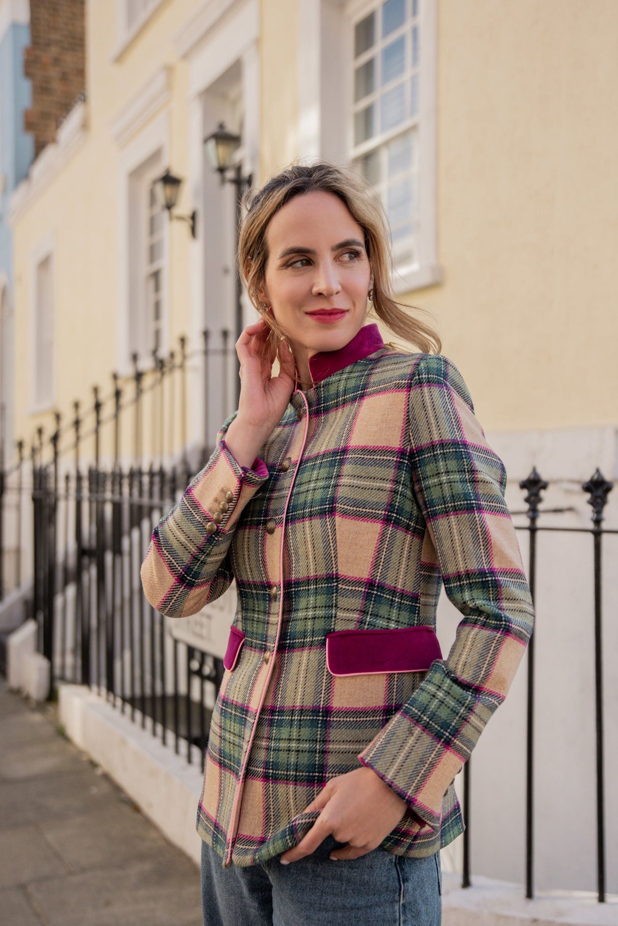 Callcott Check Tweed Riding Jacket – Fuchsia and Aqua