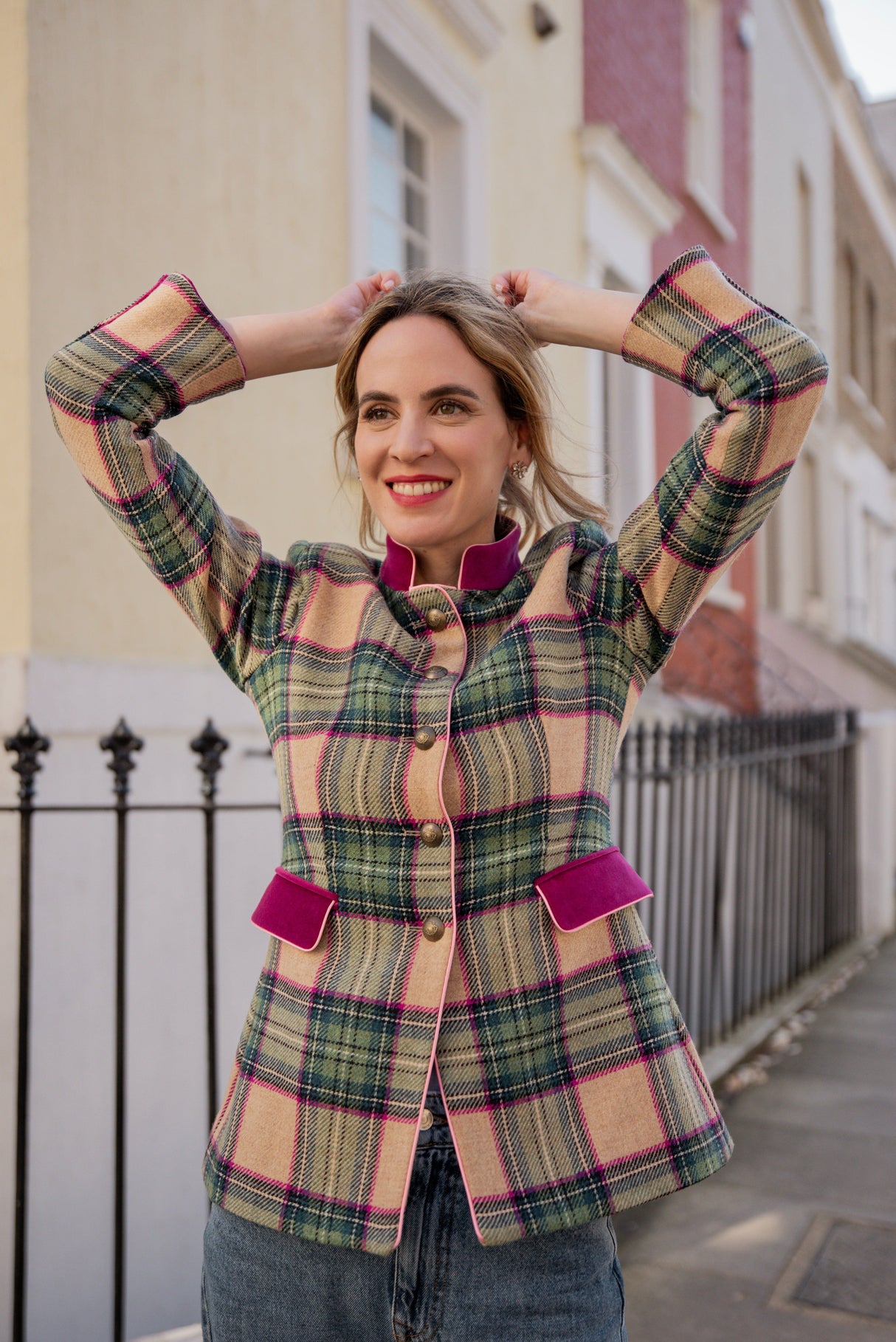 Callcott Check Tweed Riding Jacket – Fuchsia and Aqua