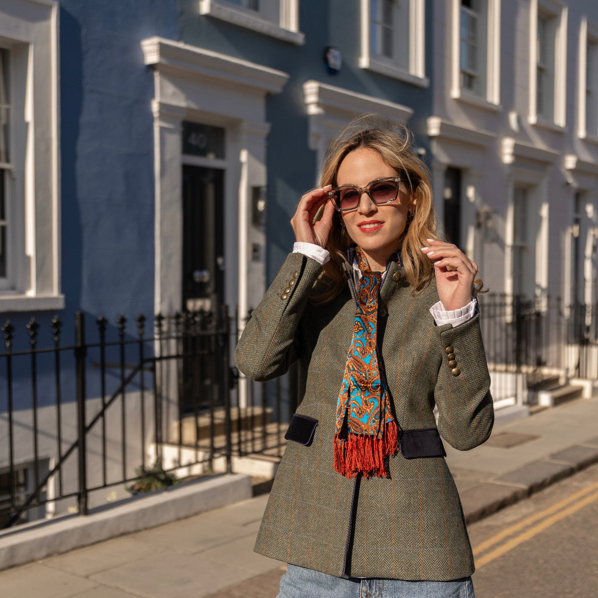 Callcott Herringbone Tweed Riding Jacket - Olive and Navy