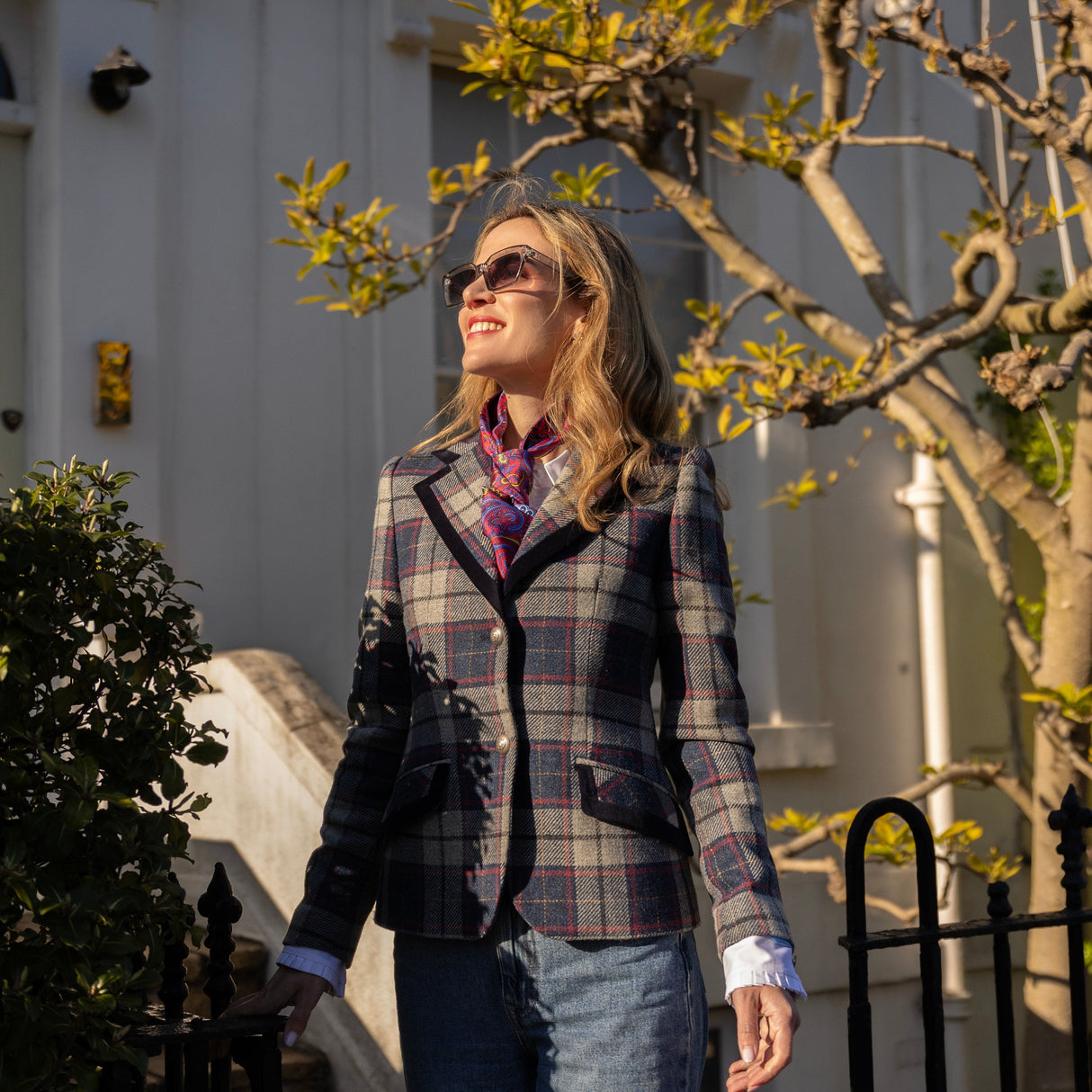 Aubrey Check Tweed Jacket - Dusky Blue and Pink