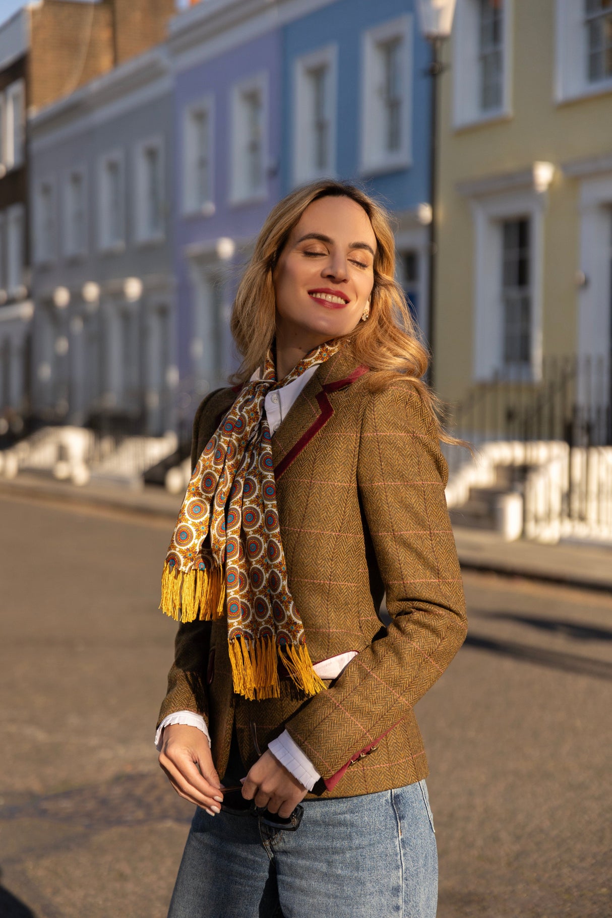 Aubrey Herringbone Tweed Jacket - Vintage Olive and Red Wine