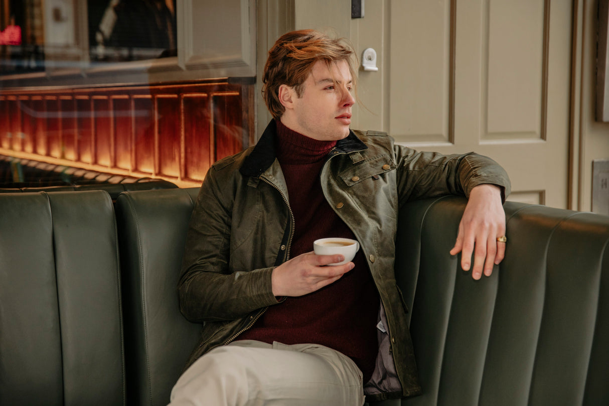 Bexley Waxed Cotton Jacket in Olive Green