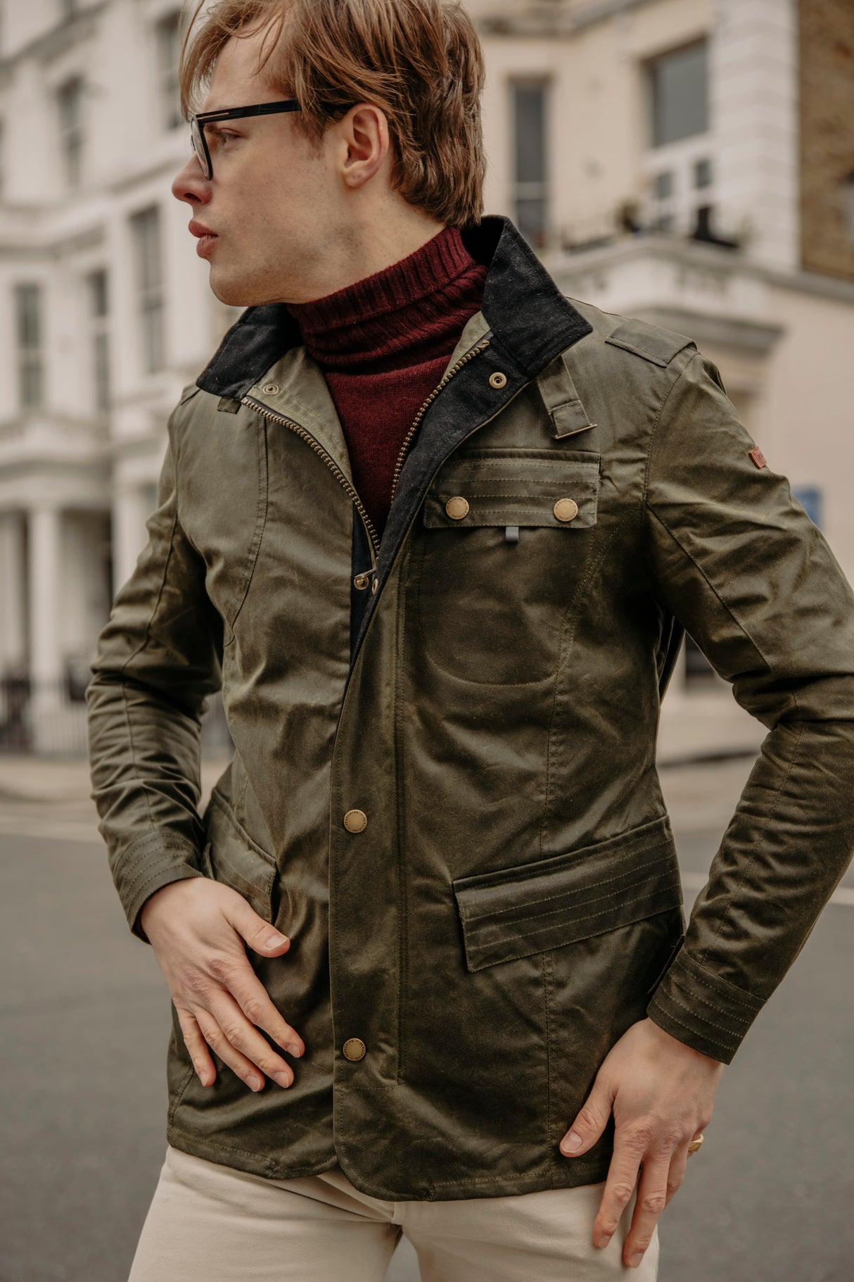 Bexley Waxed Cotton Jacket in Olive Green