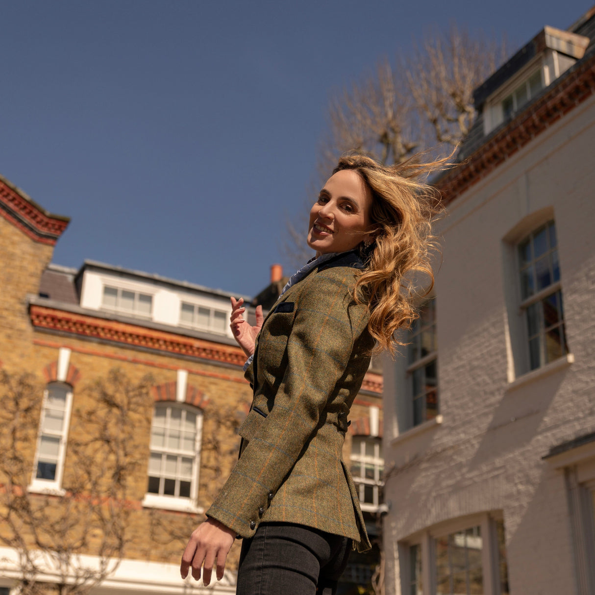 Portobello - Tweed Jacket in Moss Green with Navy Velvet