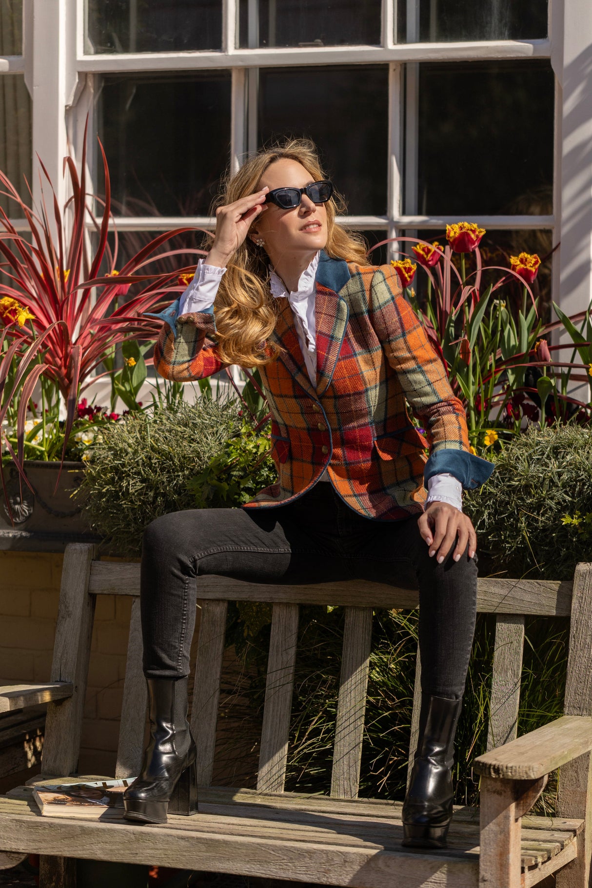 Melbury Tweed Jacket in Pale Moss & Whisky with Teal Velvet