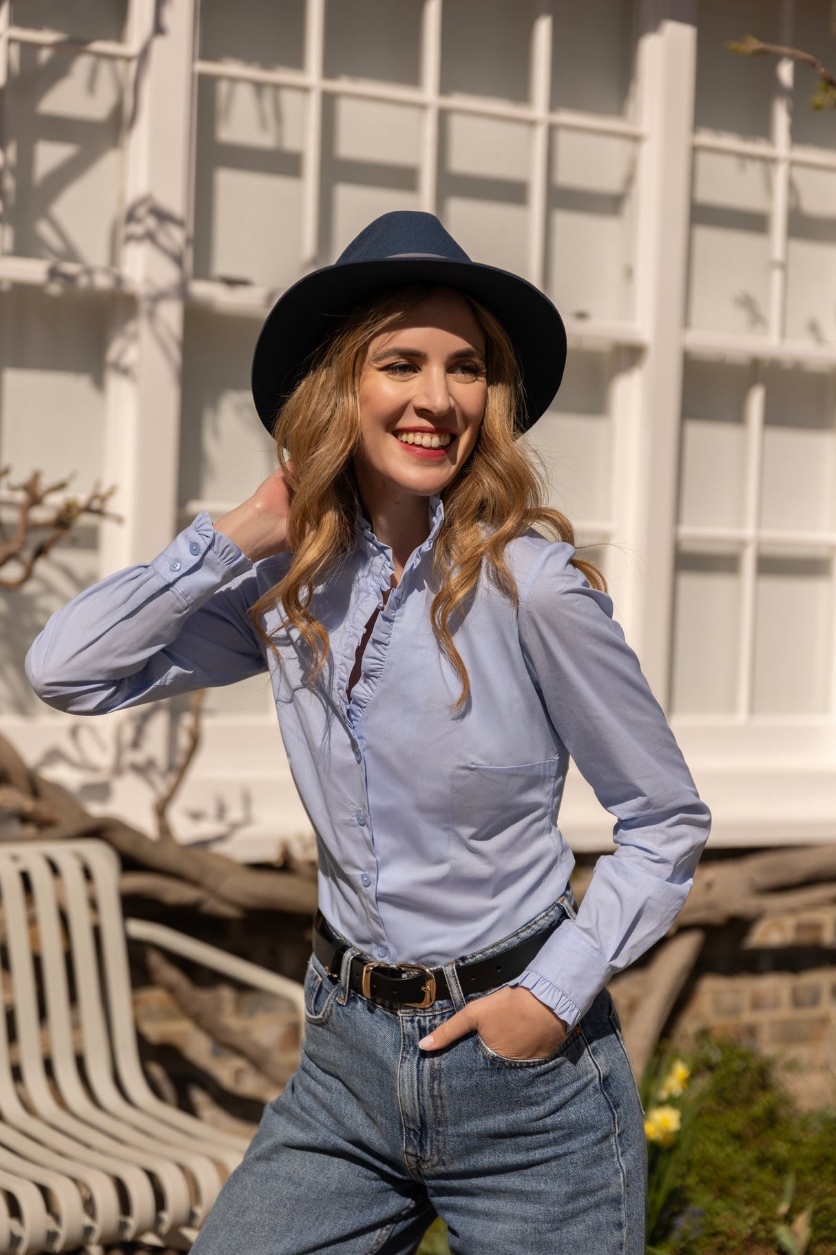 Lancaster Ruffle Shirt - Light Blue