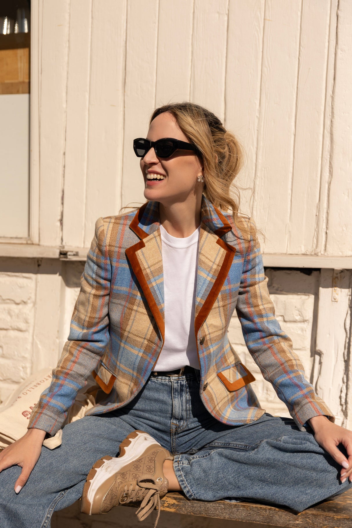 Aubrey Check Tweed Jacket – Blue and Cinnamon