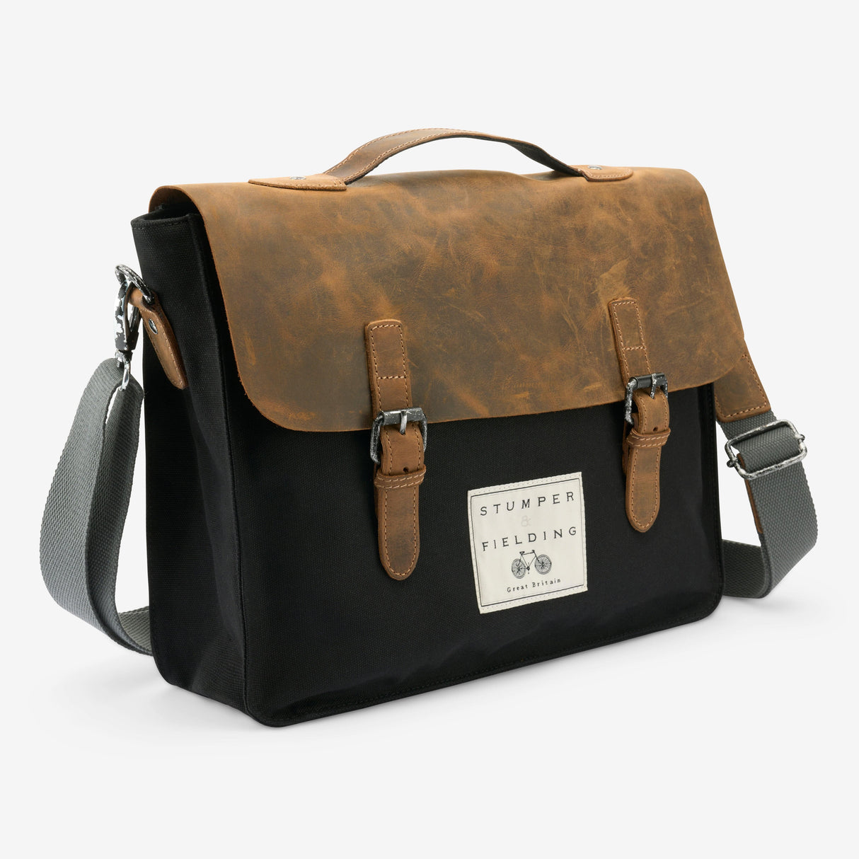 Heritage Canvas & Leather Satchel - Black/Brown - The Franklin