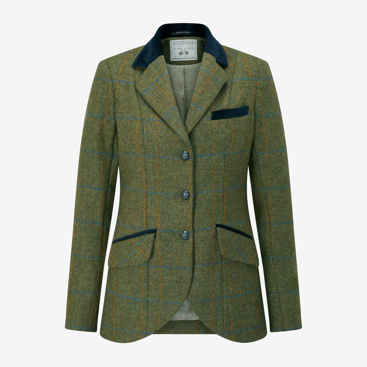 Portobello - Tweed Jacket in Moss Green with Navy Velvet