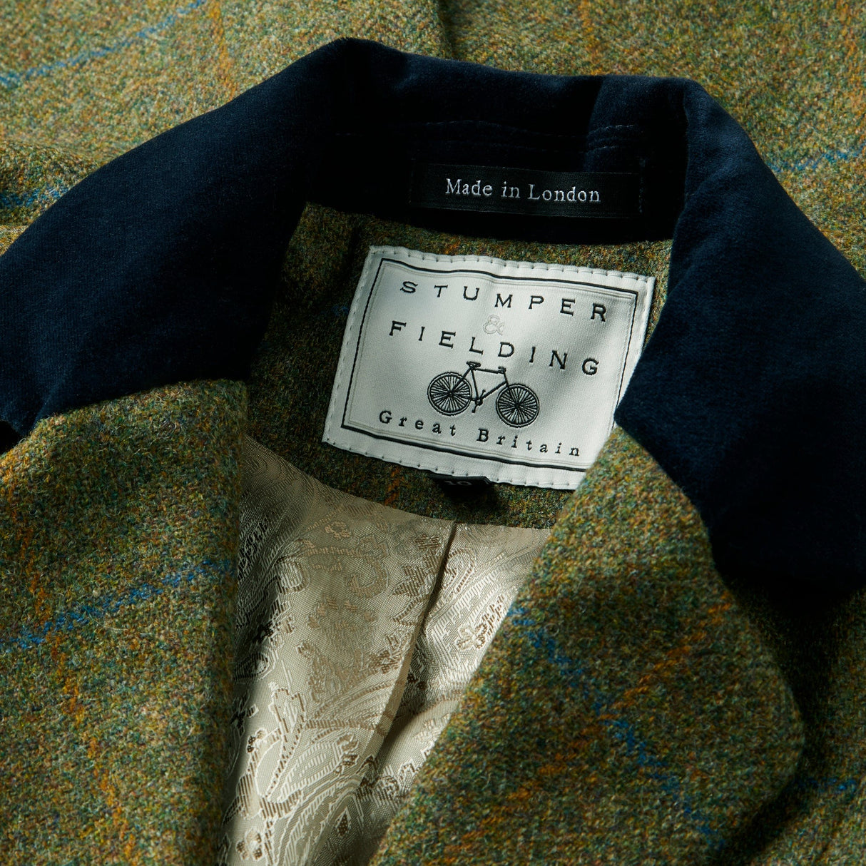 Portobello - Tweed Jacket in Moss Green with Navy Velvet