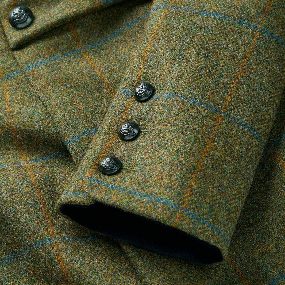 Portobello - Tweed Jacket in Moss Green with Navy Velvet