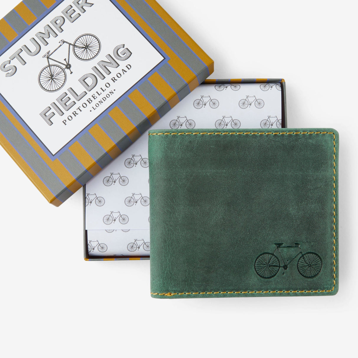 Stumper & Fielding Leather Wallet Buff Green/ Yellow Stitching