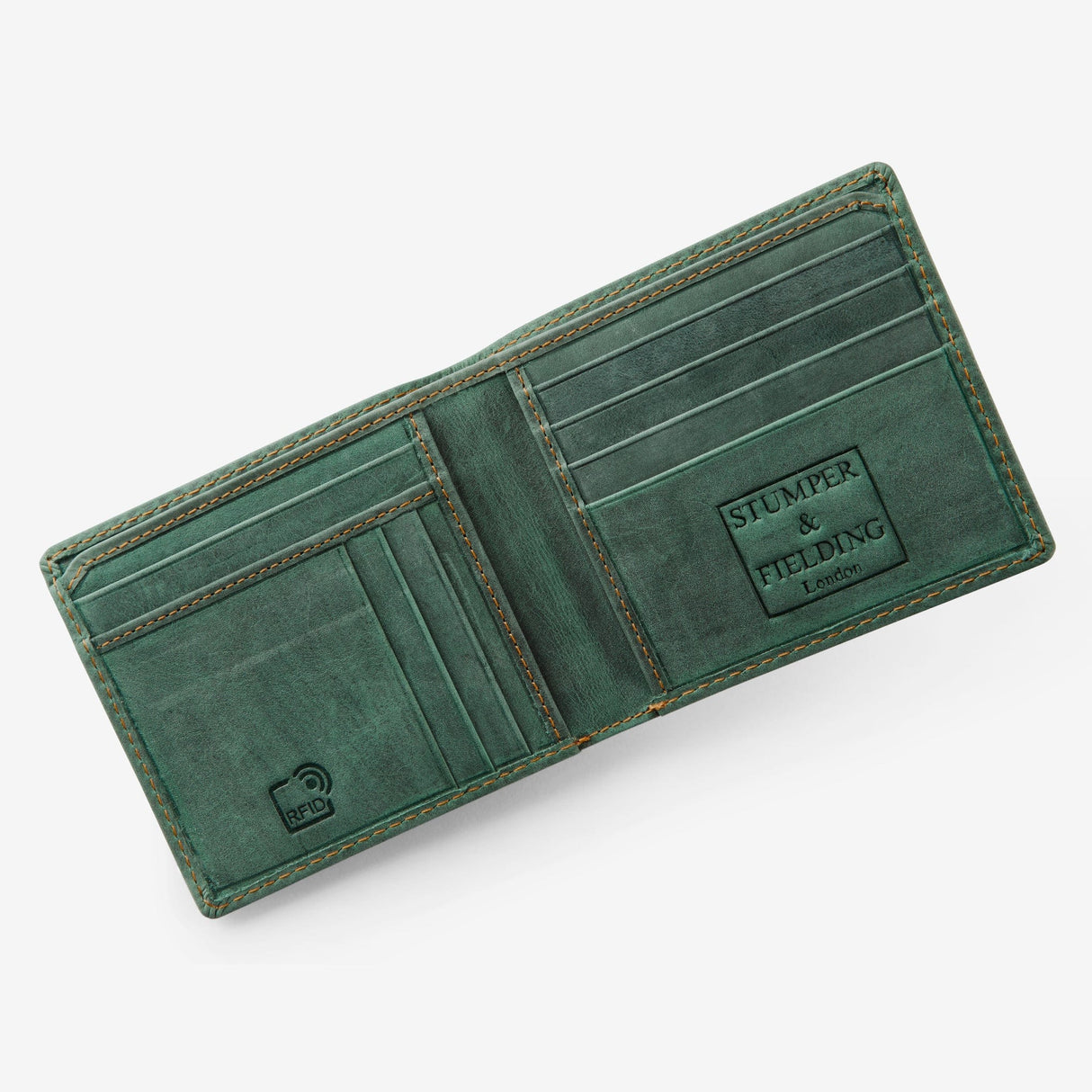 Stumper & Fielding Leather Wallet Buff Green/ Yellow Stitching