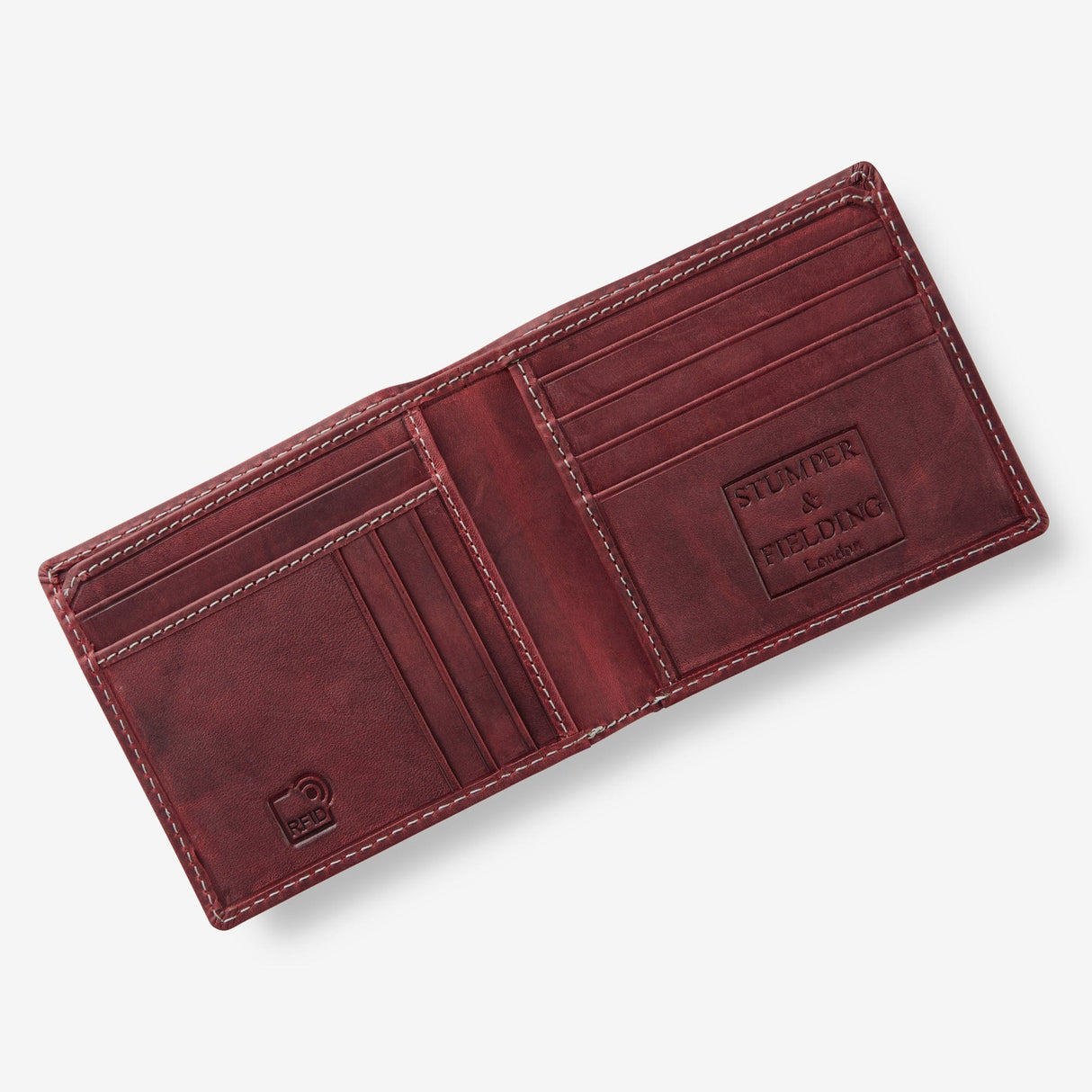 Stumper & Fielding Leather Wallet Buff Red/White Stitching