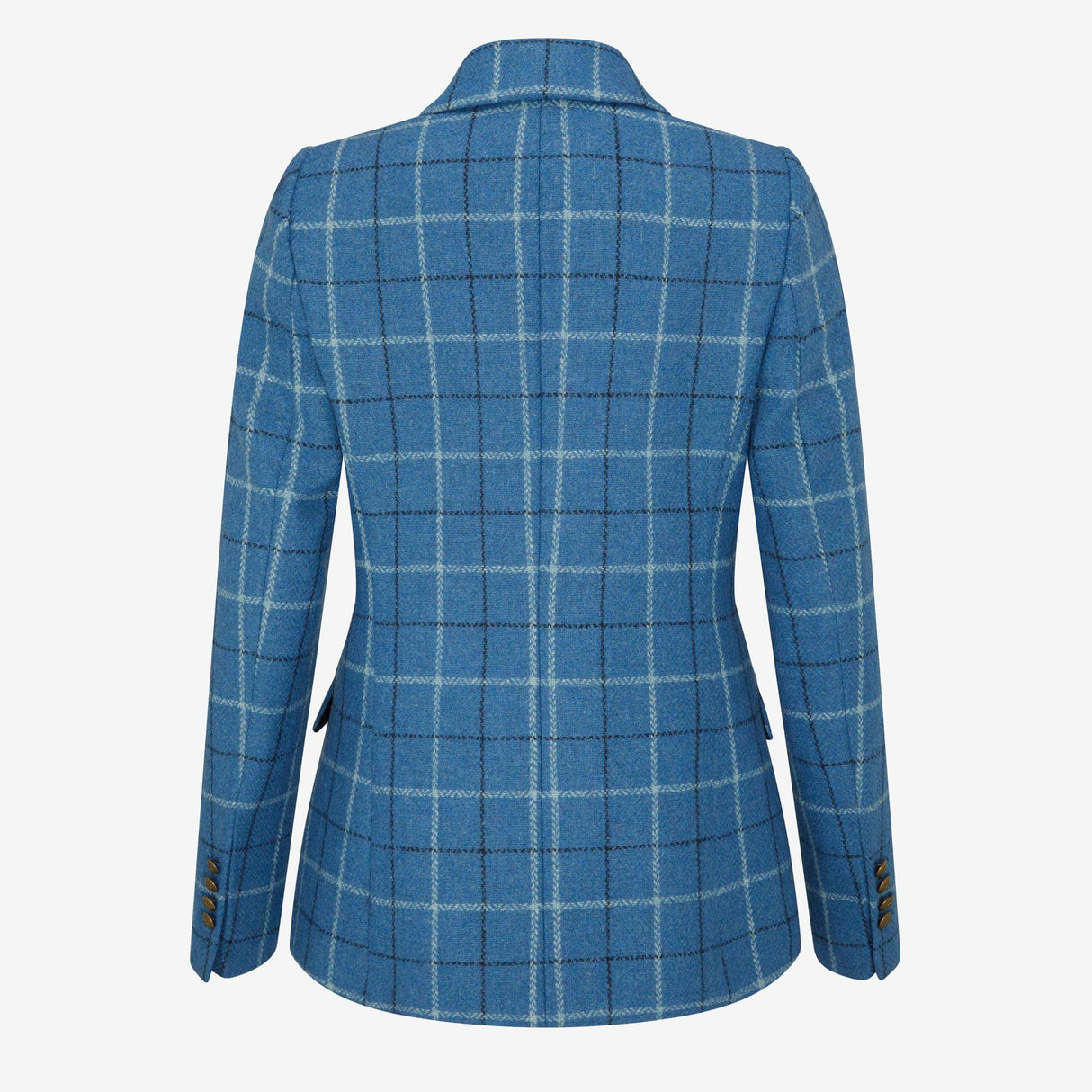 Clarendon – Double Breasted Check Tweed Blazer in Azure