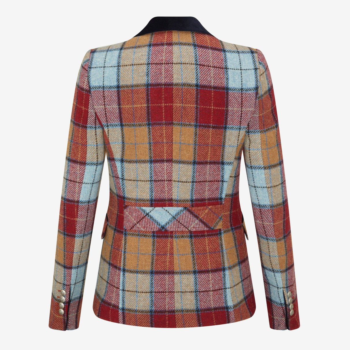 Melbury Tweed Jacket in Sky Blue, Peach & Red Wine with Navy Velvet