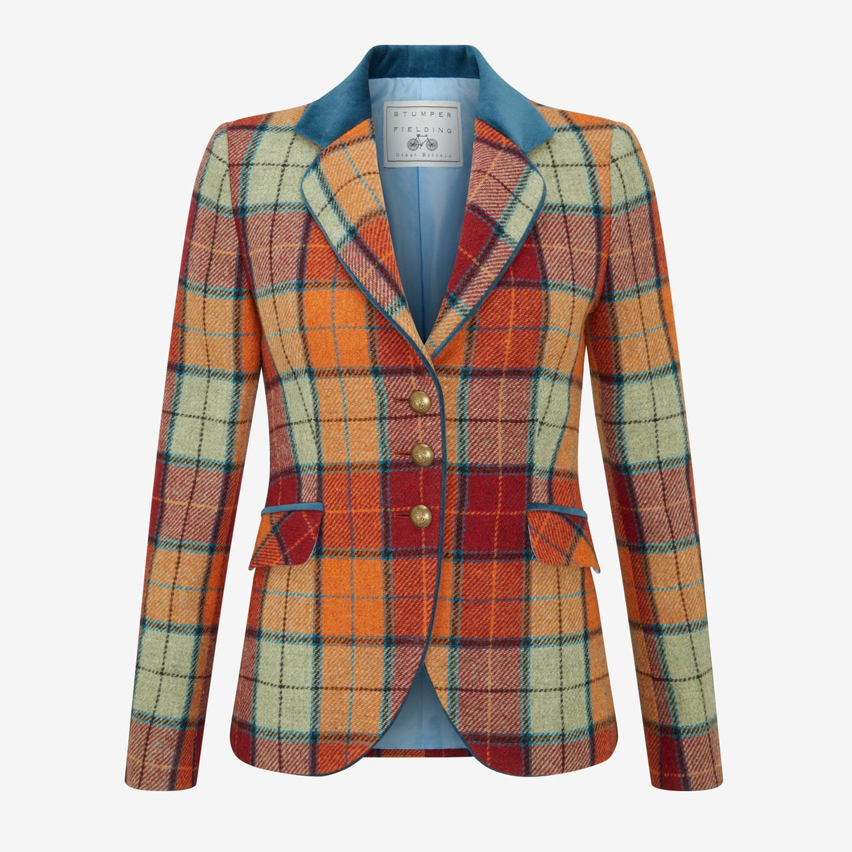 Melbury Tweed Jacket in Pale Moss & Whisky with Teal Velvet