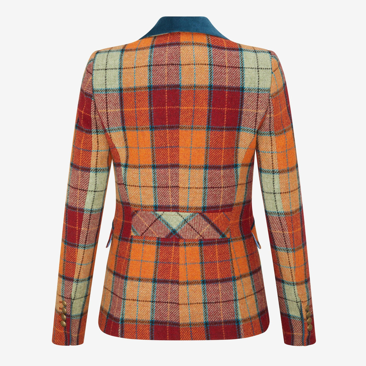 Melbury Tweed Jacket in Pale Moss & Whisky with Teal Velvet