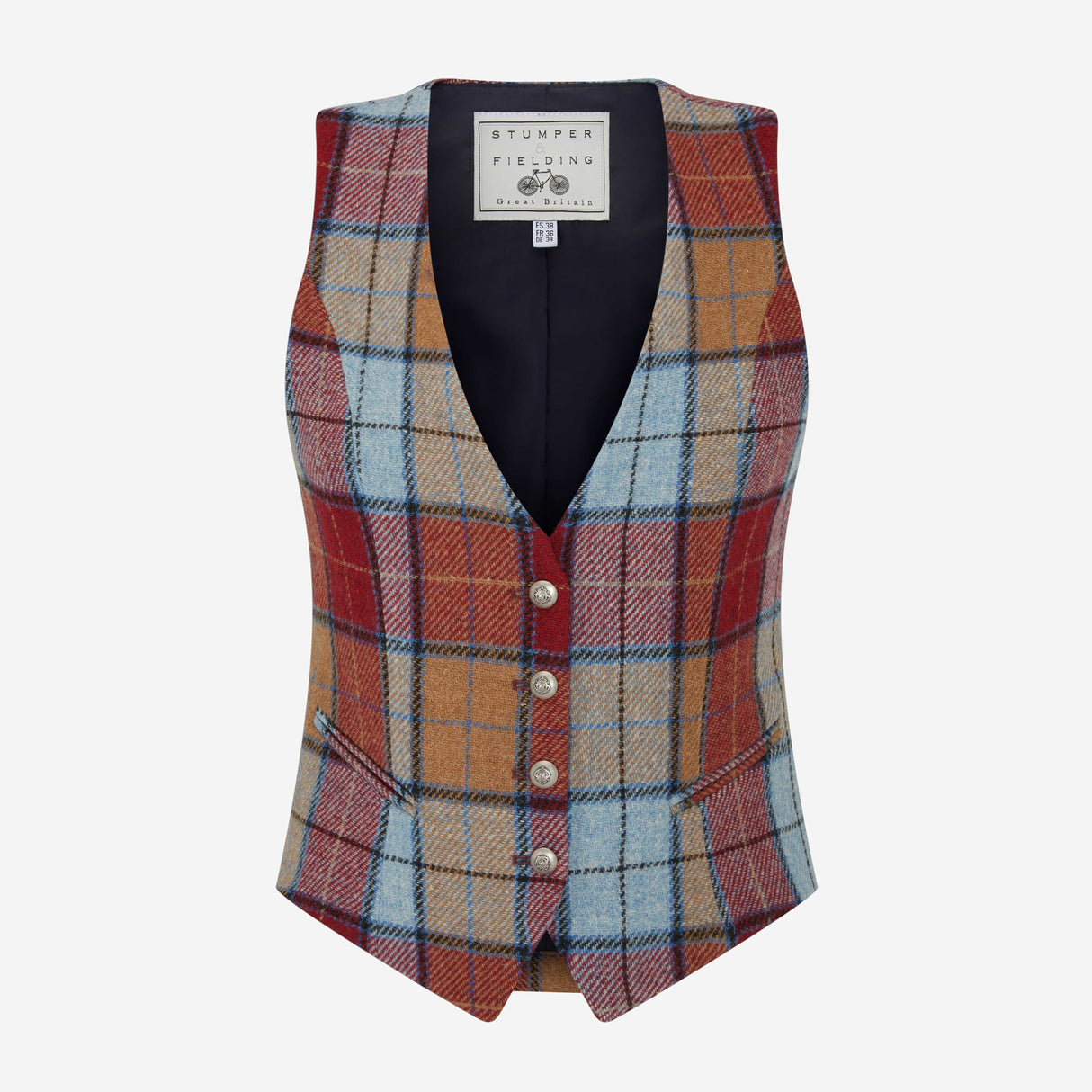 Melbury Tweed Waistcoat in Sky Blue, Peach & Red Wine