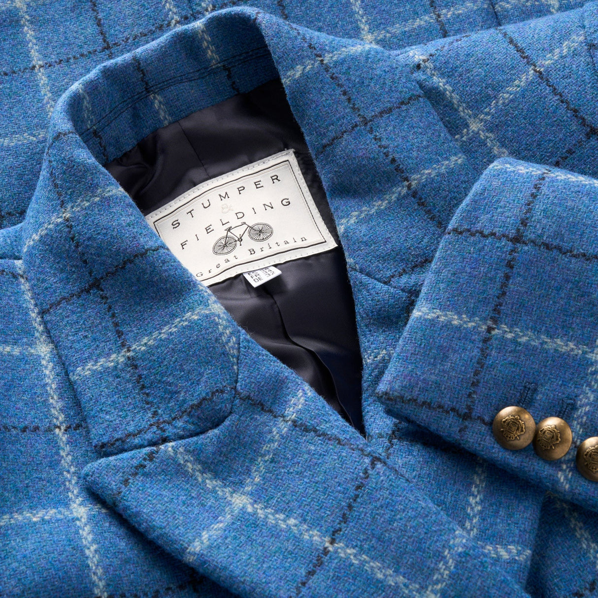 Clarendon – Double Breasted Check Tweed Blazer in Azure