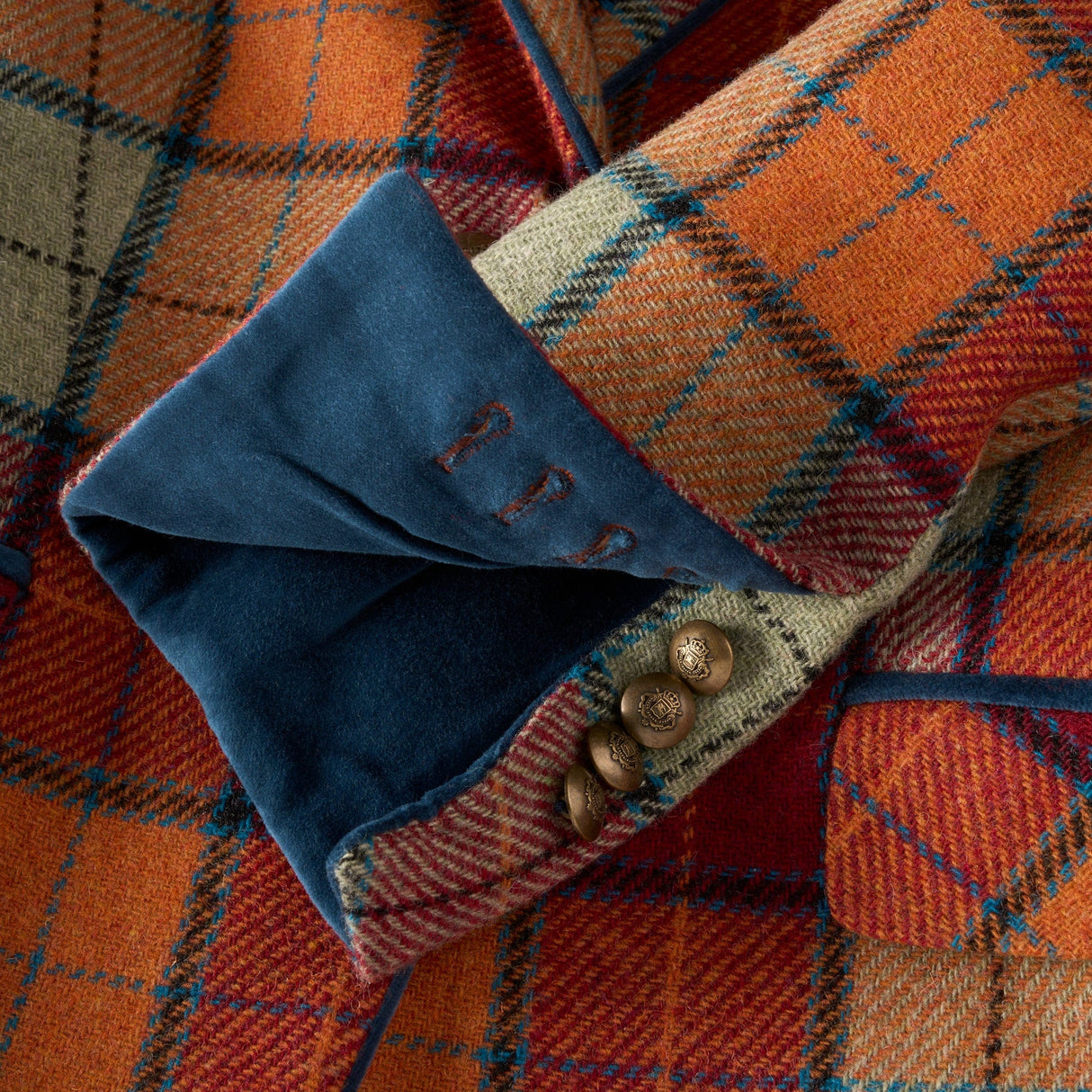 Melbury Tweed Jacket in Pale Moss & Whisky with Teal Velvet