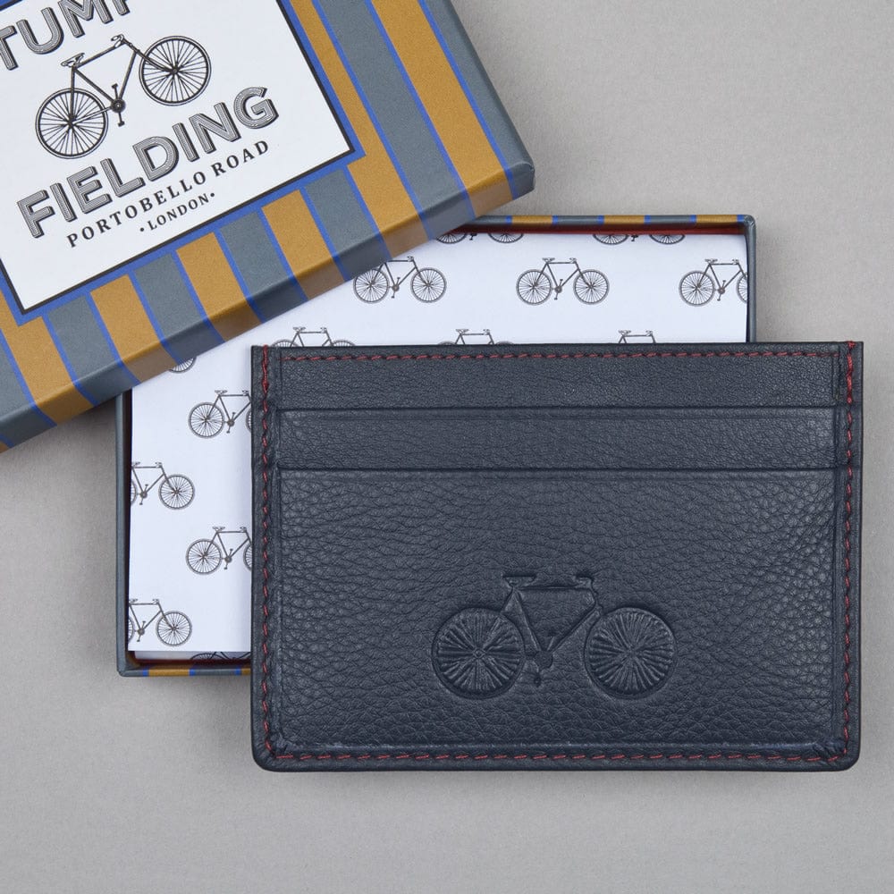 Stumper & Fielding Leather Card Holder Blue with Red stitching