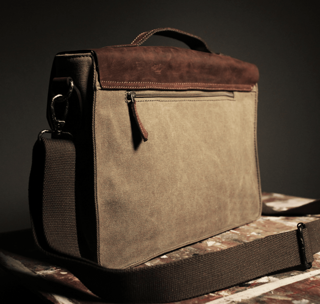 Heritage Canvas & Leather Satchel - Khaki Brown - The Tenby