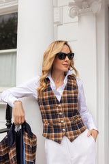 Melbury Camel & Navy Check Waistcoat