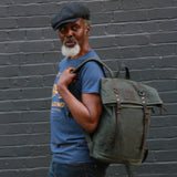 Large Waxed Cotton Green Backpack - The Borden