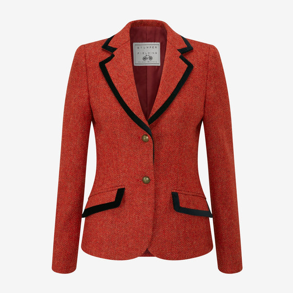 Aubrey Herringbone Tweed Jacket in Scarlet – Stumper & Fielding