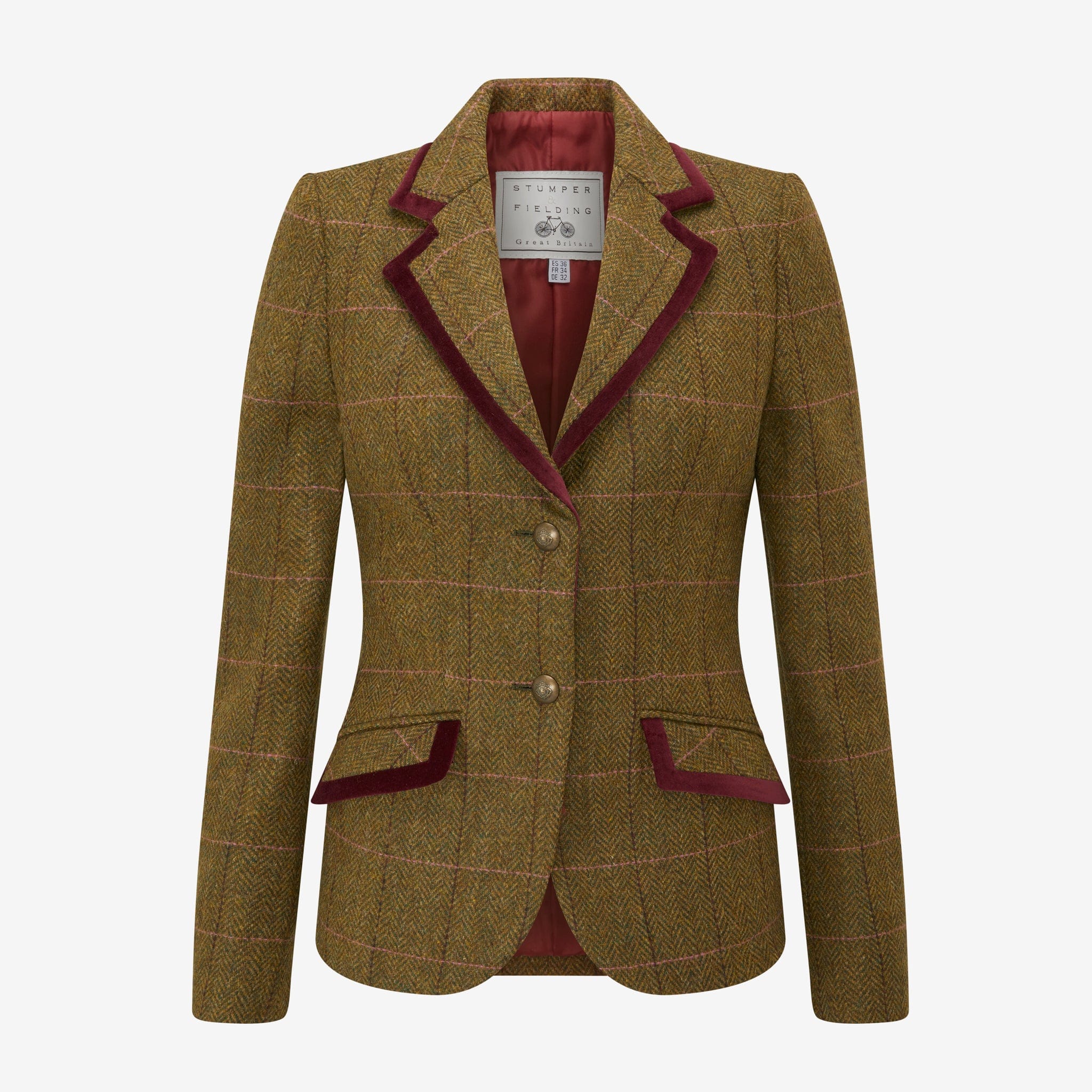 Aubrey Herringbone Tweed Jacket - Vintage Olive and Red Wine