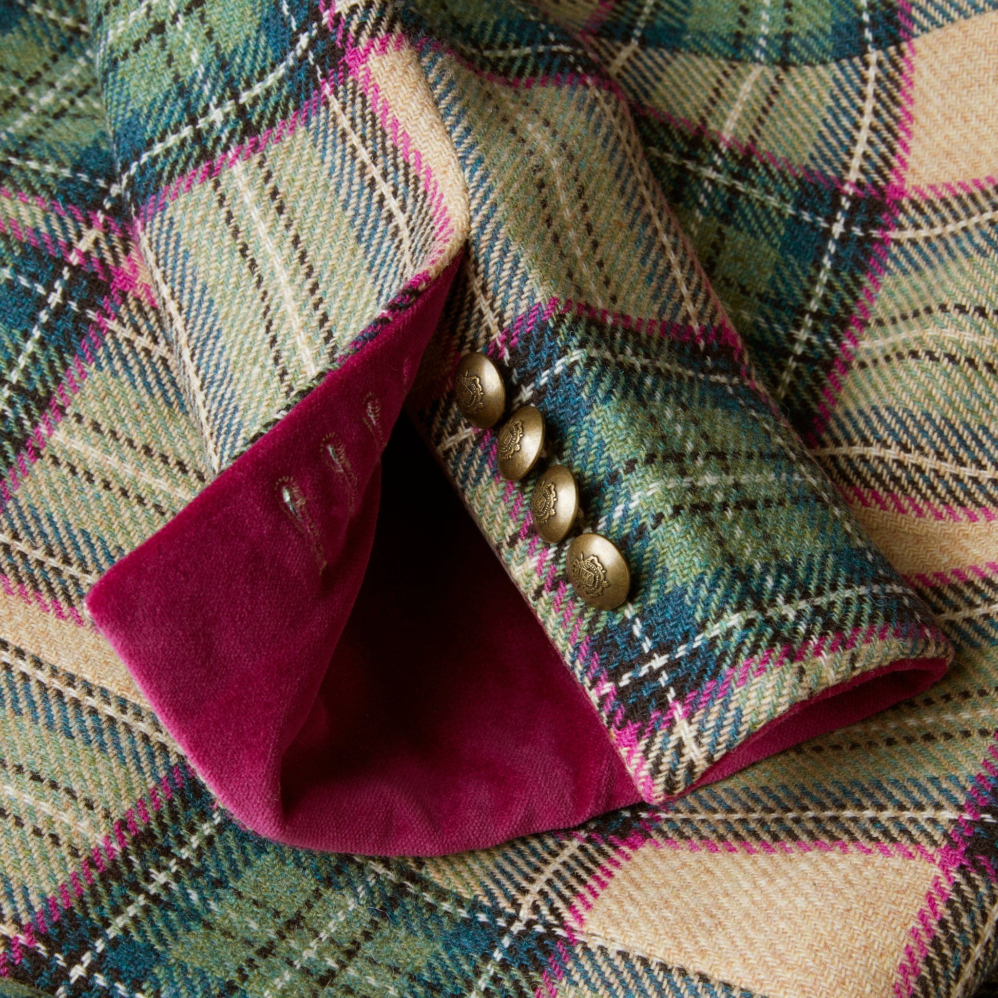 【美品】米富 コーヘン COUNTRY TARTAN TWEED JACKET Callcott Check Tweed Riding Jacket – Fuchsia and Aqua – Stumper