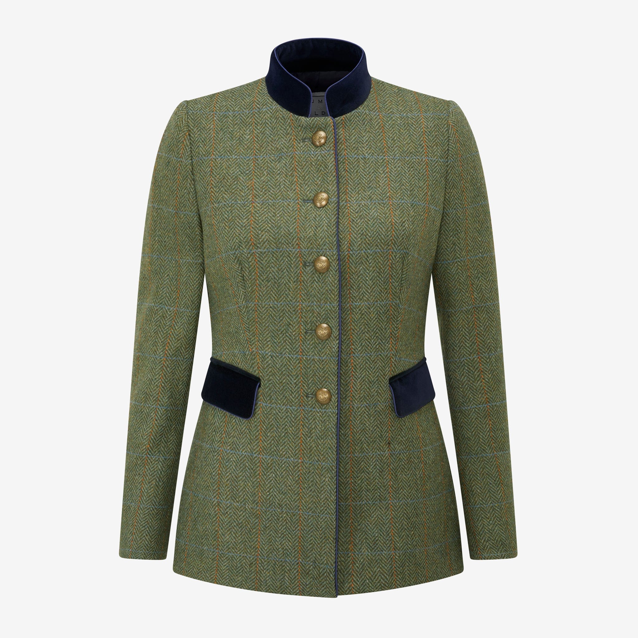 ジャケット・アウター HERRINGBONE TWEED STAND COLLAR COAT Callcott Herringbone Tweed Riding Jacket - Olive and Navy