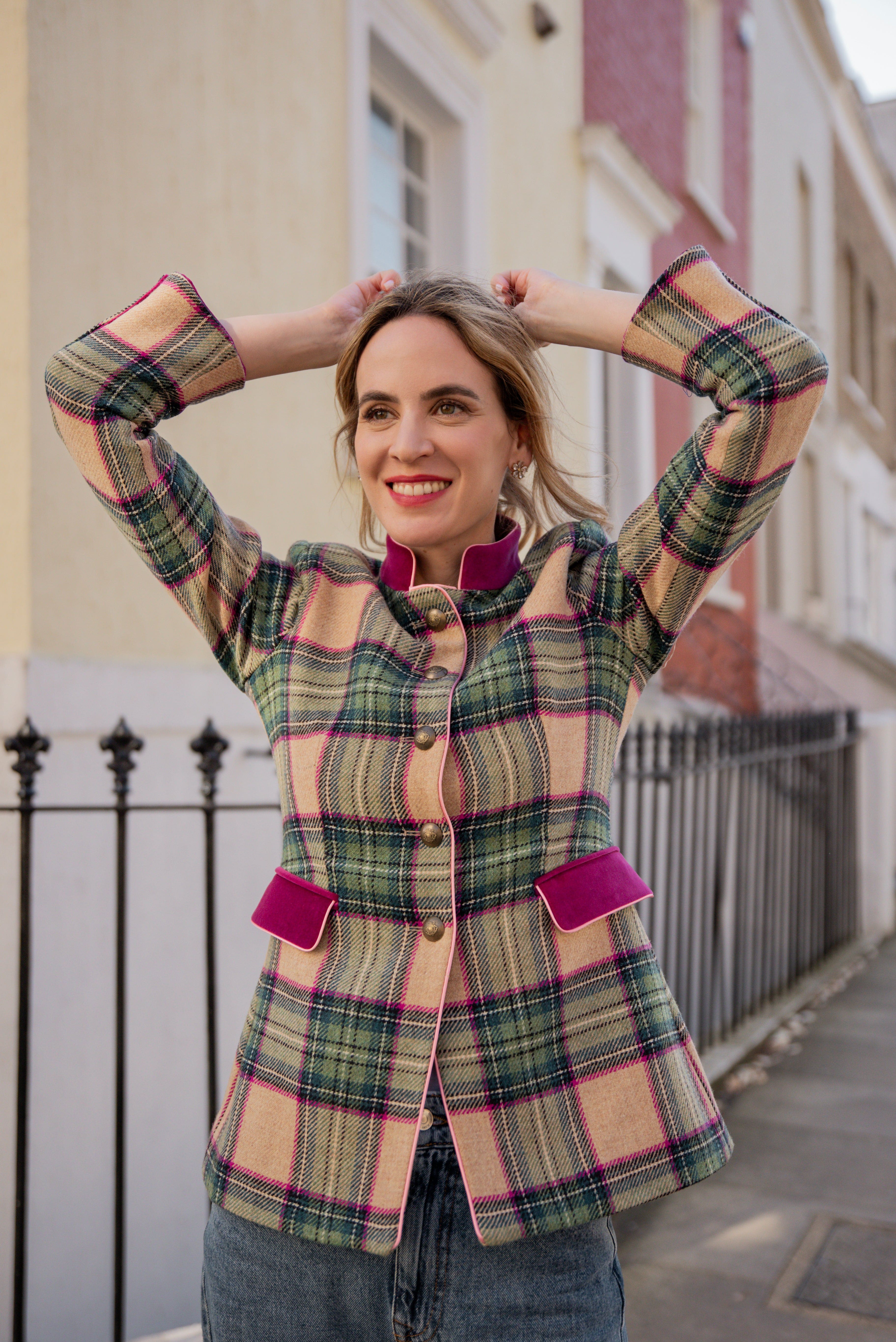 Callcott Check Tweed Riding Jacket – Fuchsia and Aqua – Stumper