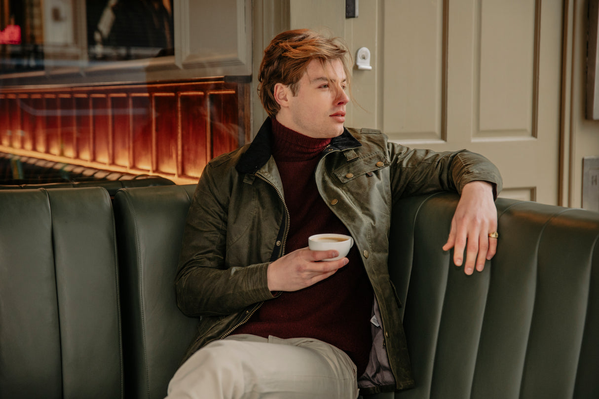 Bexley Waxed Cotton Jacket in Olive Green