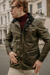 Bexley Waxed Cotton Jacket in Olive Green