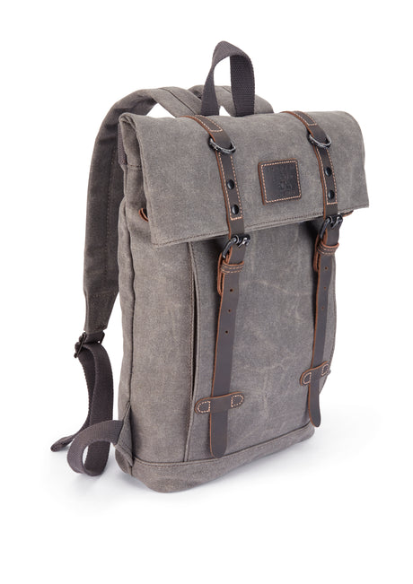 Small Grey Wax Cotton Rucksack - The Borden