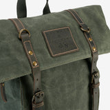 Large Waxed Cotton Green Backpack - The Borden