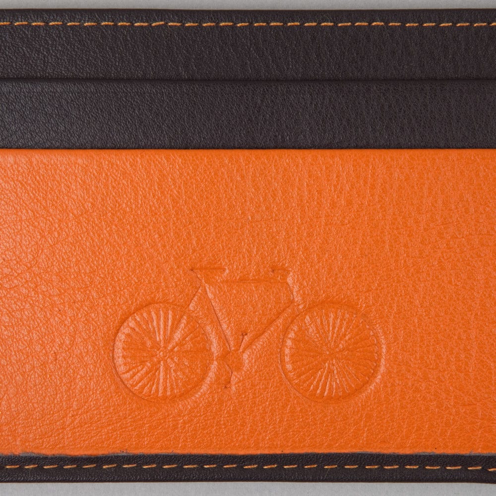 Credit card holder in brown and orange leather