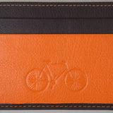 Credit card holder in brown and orange leather