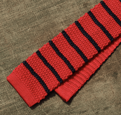 Scarlet and Navy striped silk tie