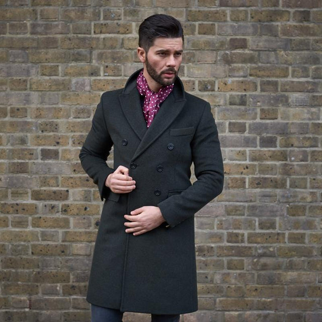 Mens Double Breasted  Overcoat in Green