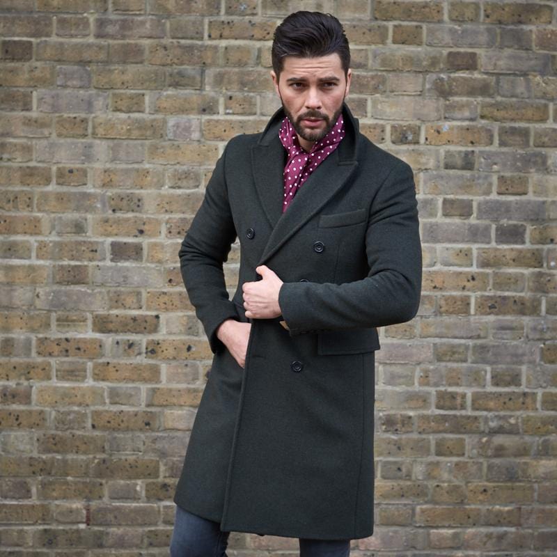 Mens Double Breasted  Overcoat in Green